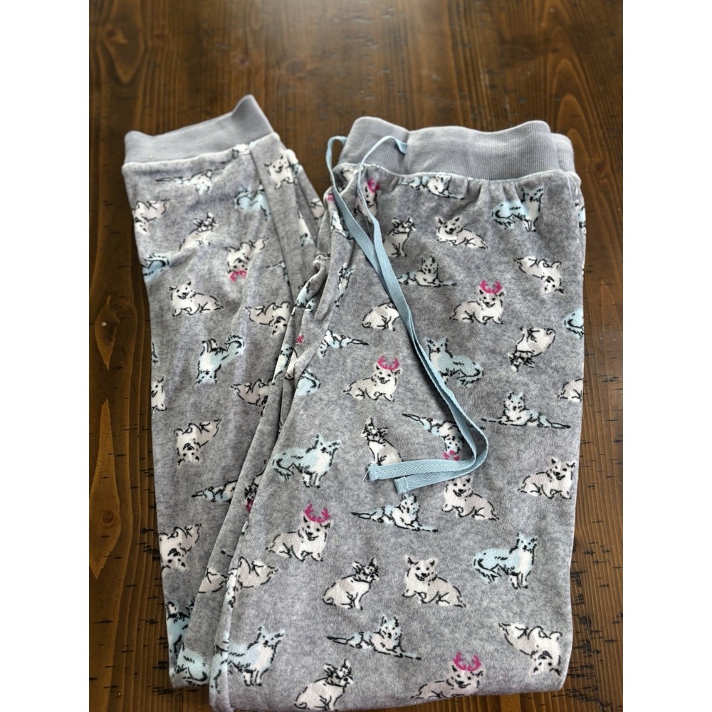 Cuddl Duds Dog Print Pajama Pants L Gray Ultra Plush Velvet Fleece Cozy Lounge